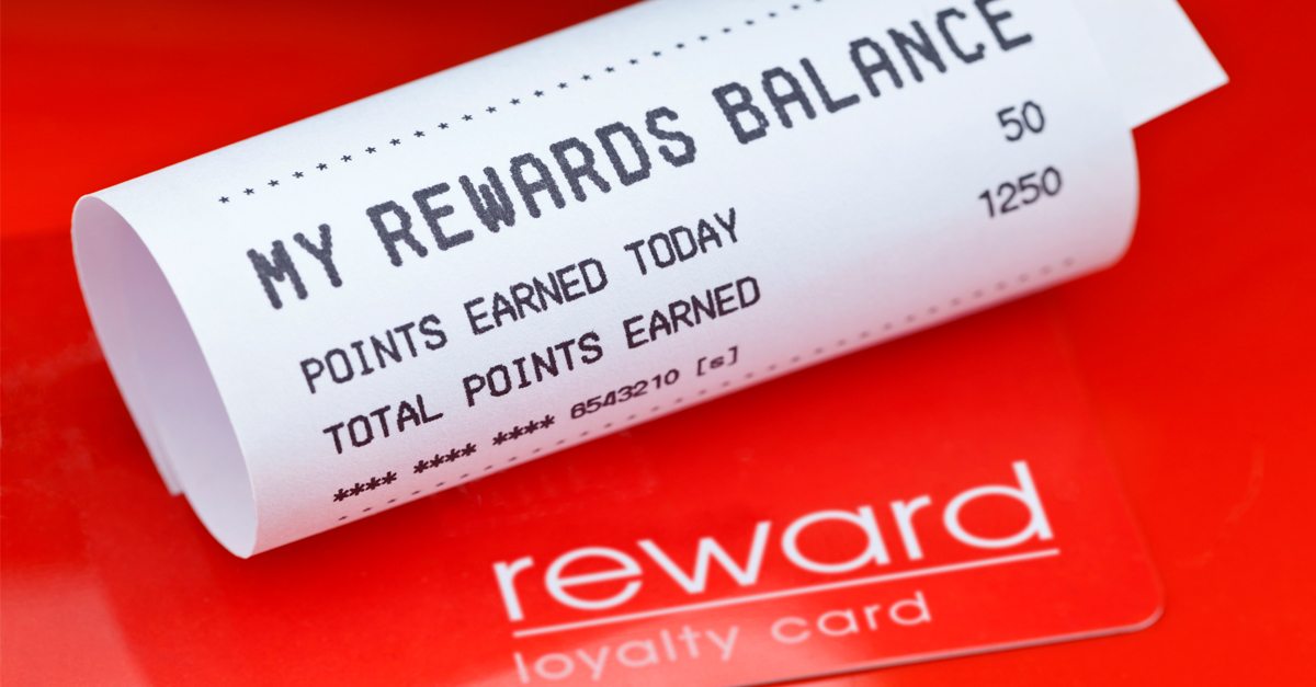 A receipt showing rewards points balance