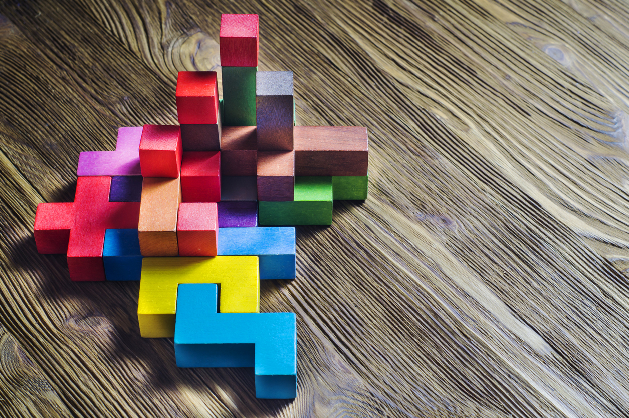 Colourful building blocks in abstract shapes