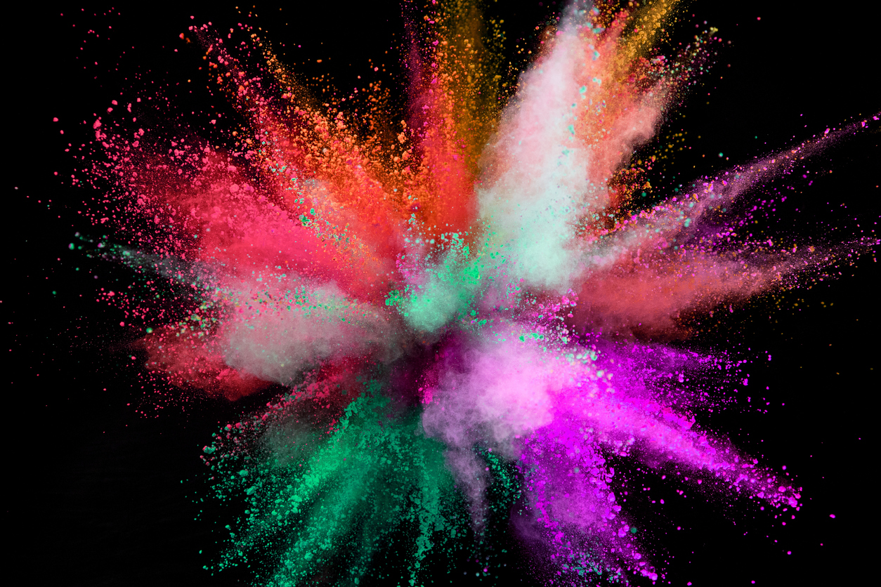 Multiple colour powders bursting