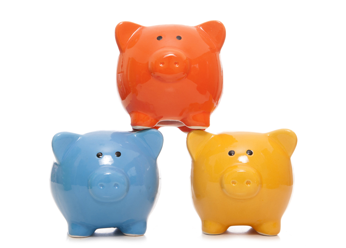 Three piggy banks stacked on top of each other