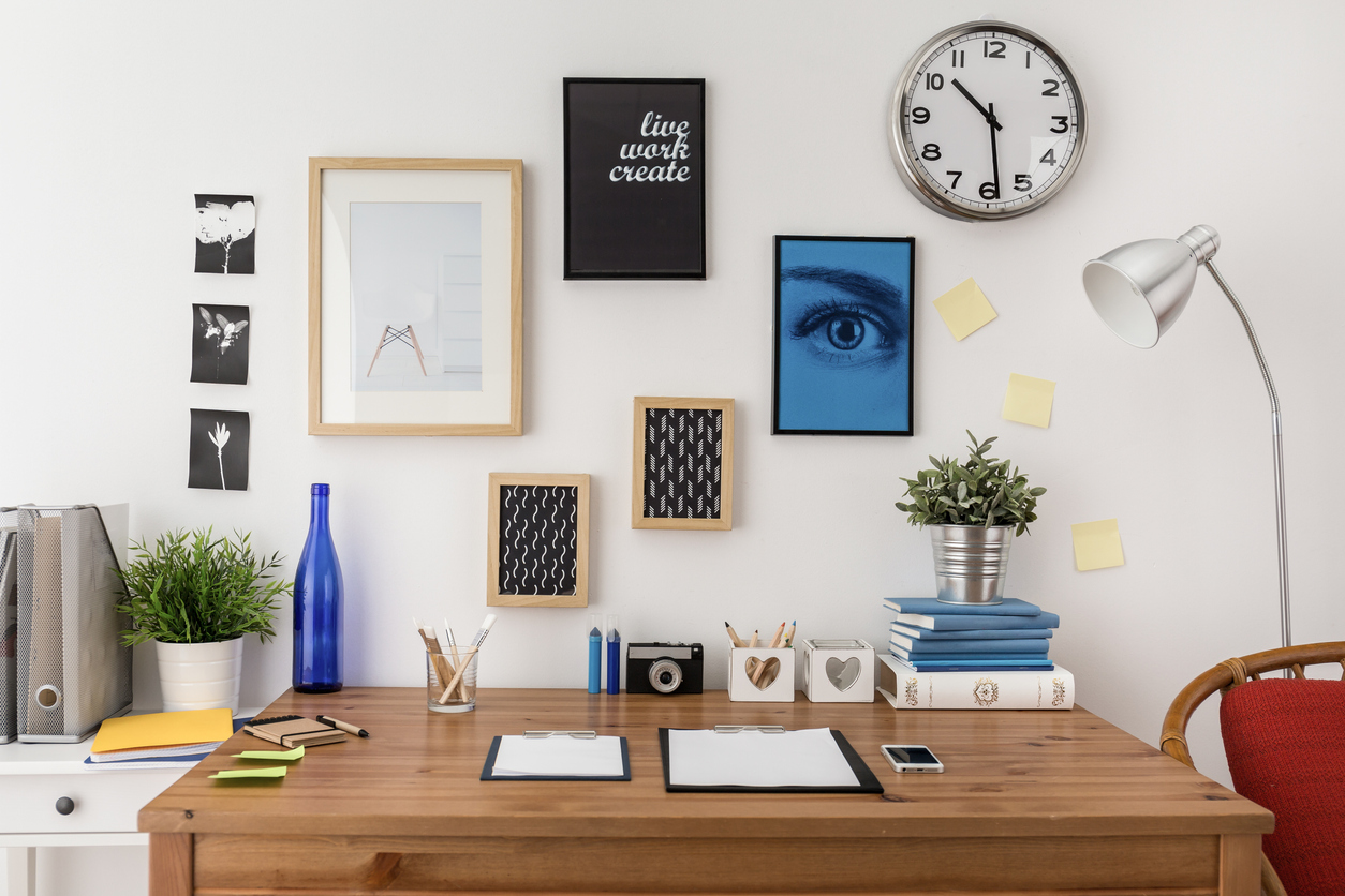 Well prepared materials for work on wooden desk to show organization