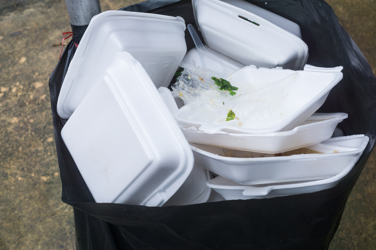 Foam food containers in the trash