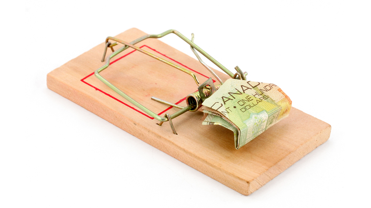 A mouse trap with a hundred dollars in it