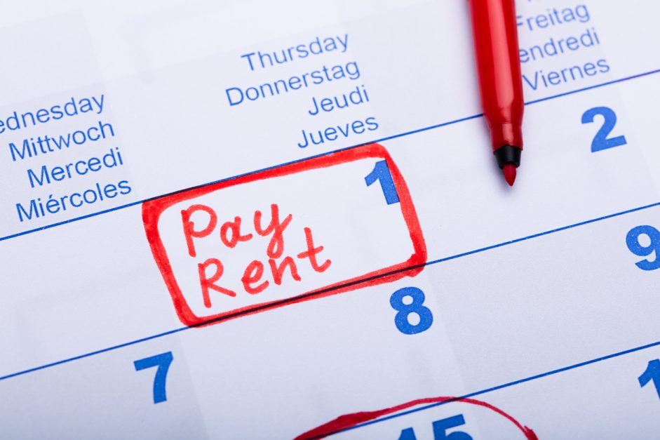 Date on calendar marked for rent payment due