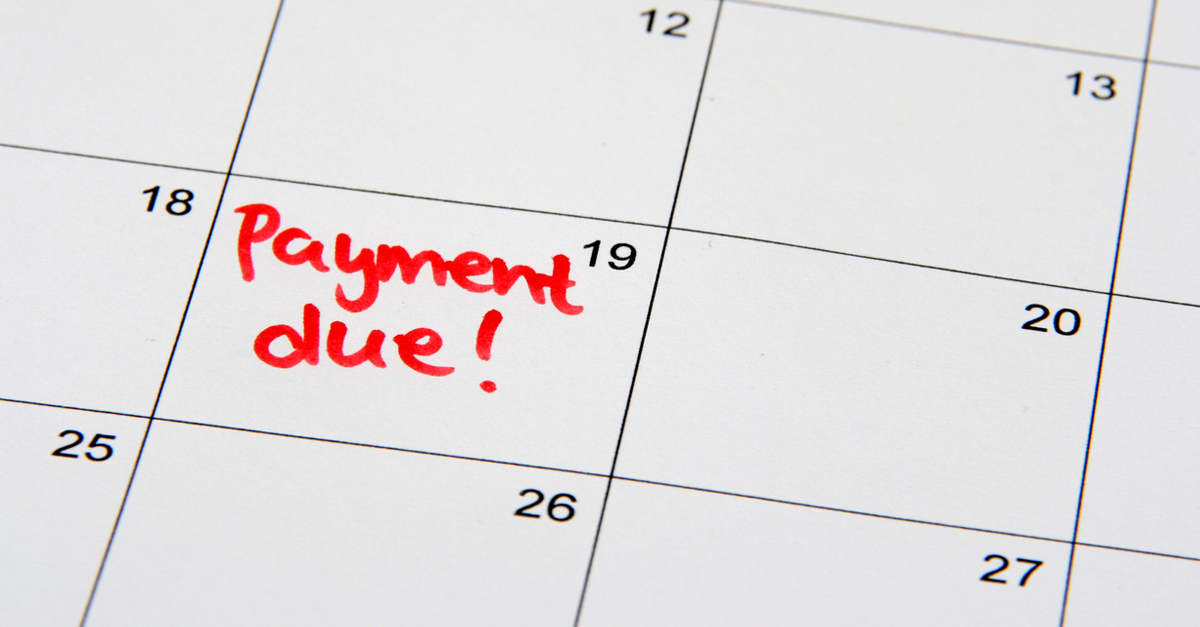 A calendar date marked for payment due