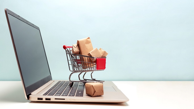 Shopping cart on a laptop to show online shopping