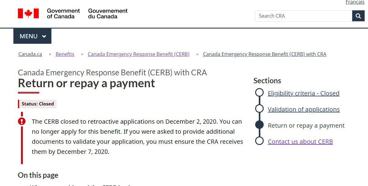 CRA Collection Letters for CERB Ineligibility & Repayment – UPDATED