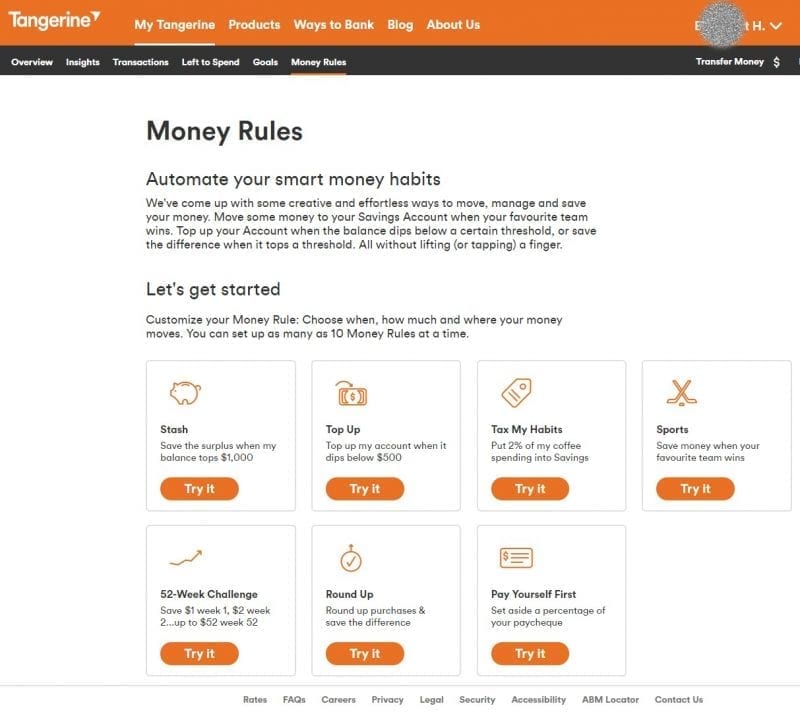 The Money Rules page on Tangerine's website