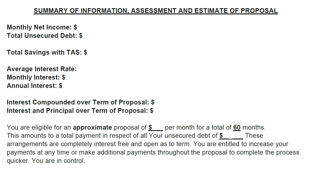 summary of information and estimate of proposal in trust advisory contract