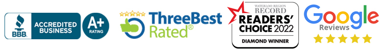 Reviews and Awards Better Business Bureau, Three Best Rated, Readers Choice, Google Reviews