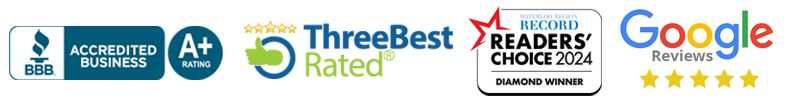 Reviews and Awards Better Business Bureau, Three Best Rated, Readers Choice, Google Reviews