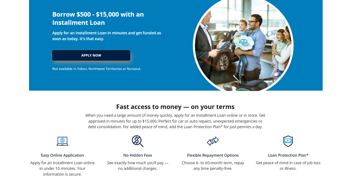 Rapid Loans Example Screenshot from Website