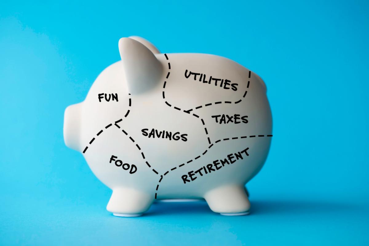 Piggy bank with spending categories